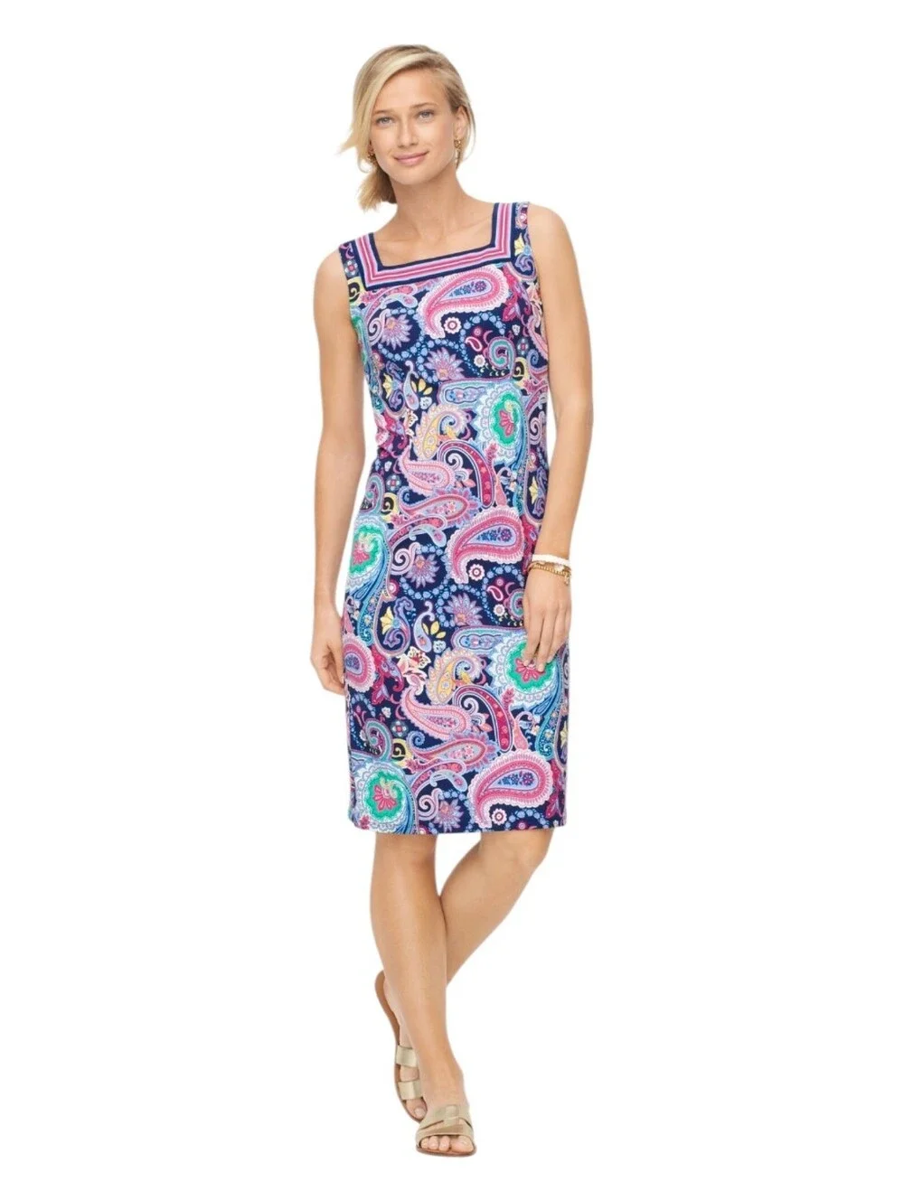 Talbots Womens Intricate Paisley Print Effortless Jersey Shift Dress XL